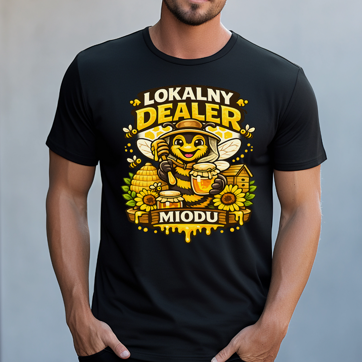 Koszulka męska Lokalny dealer miodu czarna - obrazek 2