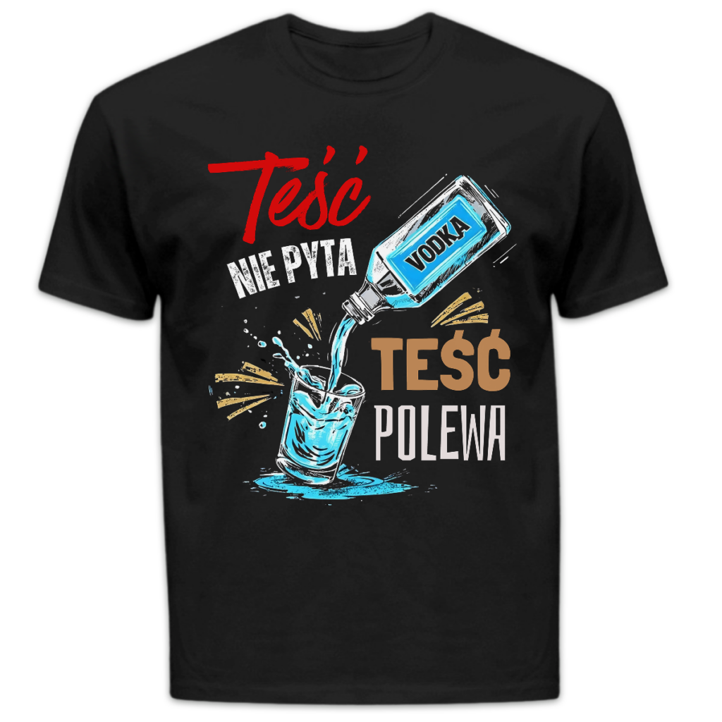 Koszulka męska Teść nie pyta teść polewa czarna