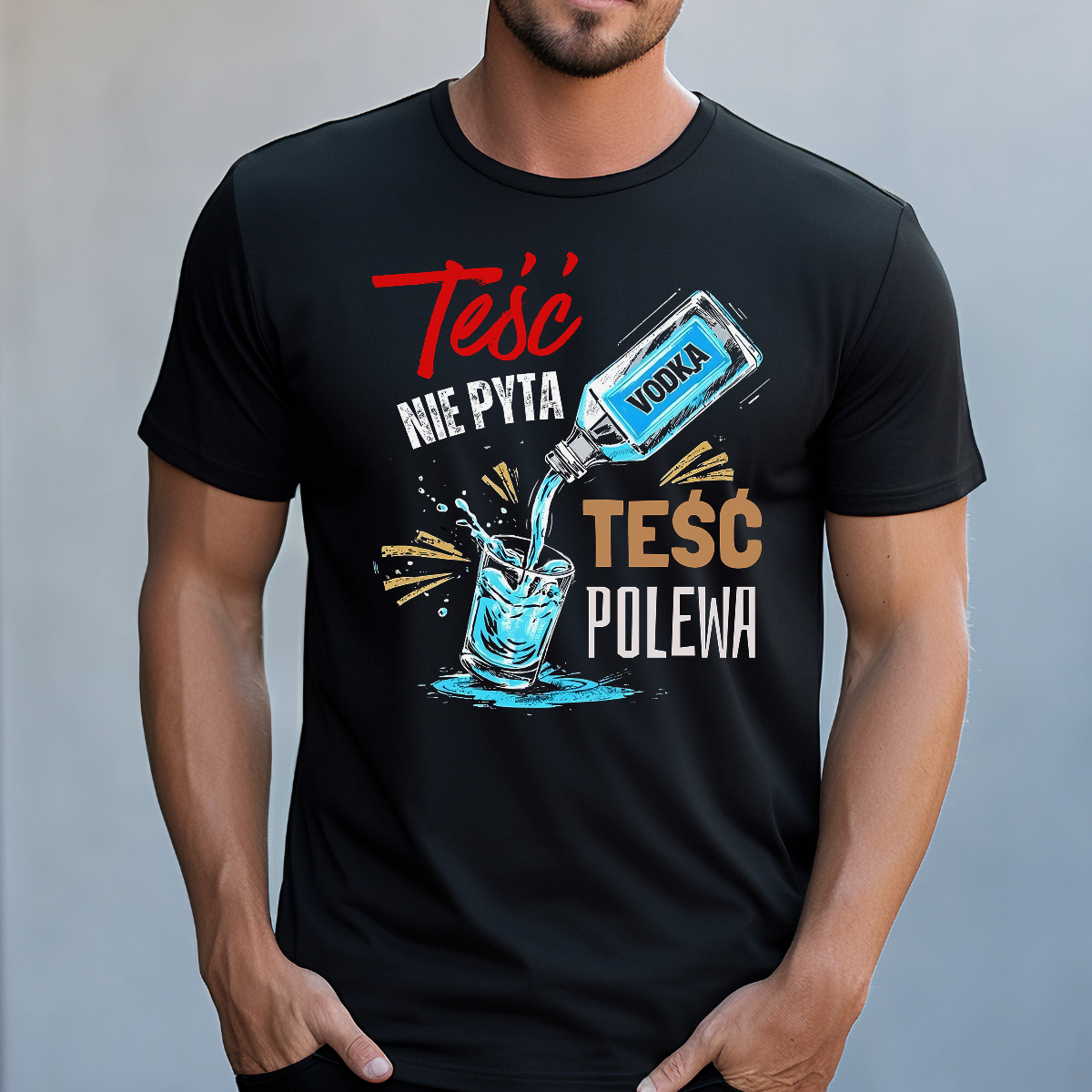 Koszulka męska Teść nie pyta teść polewa czarna - obrazek 2
