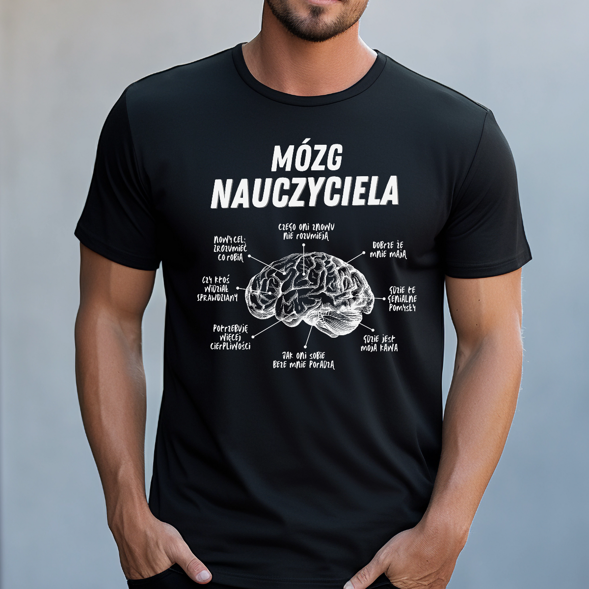 Koszulka męska Mózg nauczyciela czarna - obrazek 2