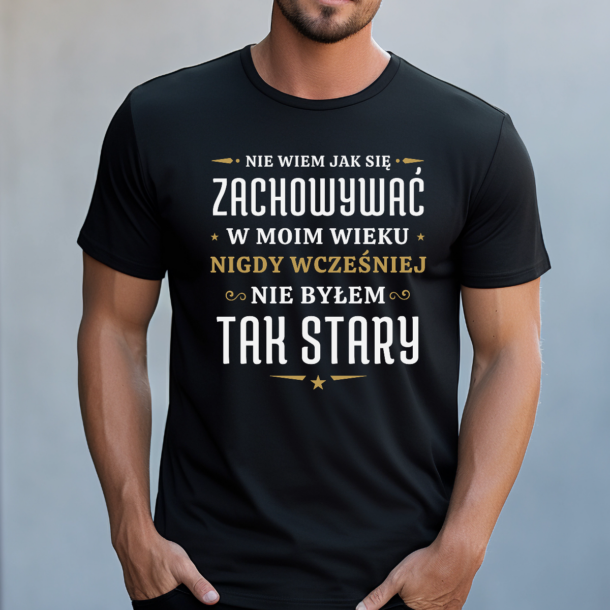 Koszulka męska Nie wiem jak się zachowywać w moim wieku czarna - obrazek 2