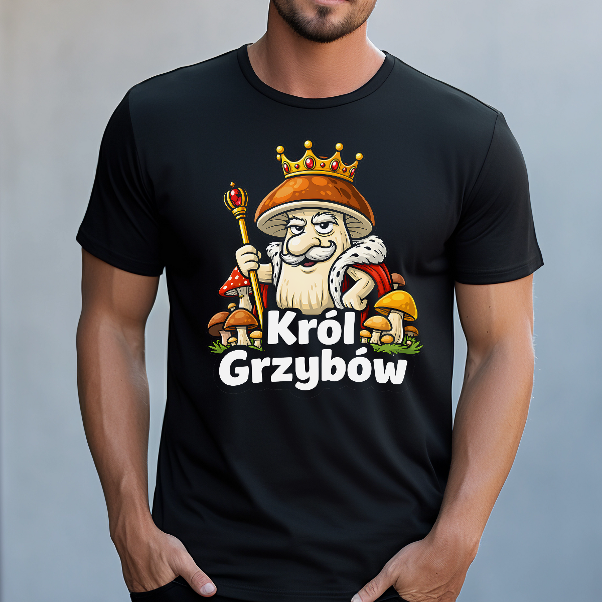 Koszulka męska Król grzybów czarna - obrazek 2