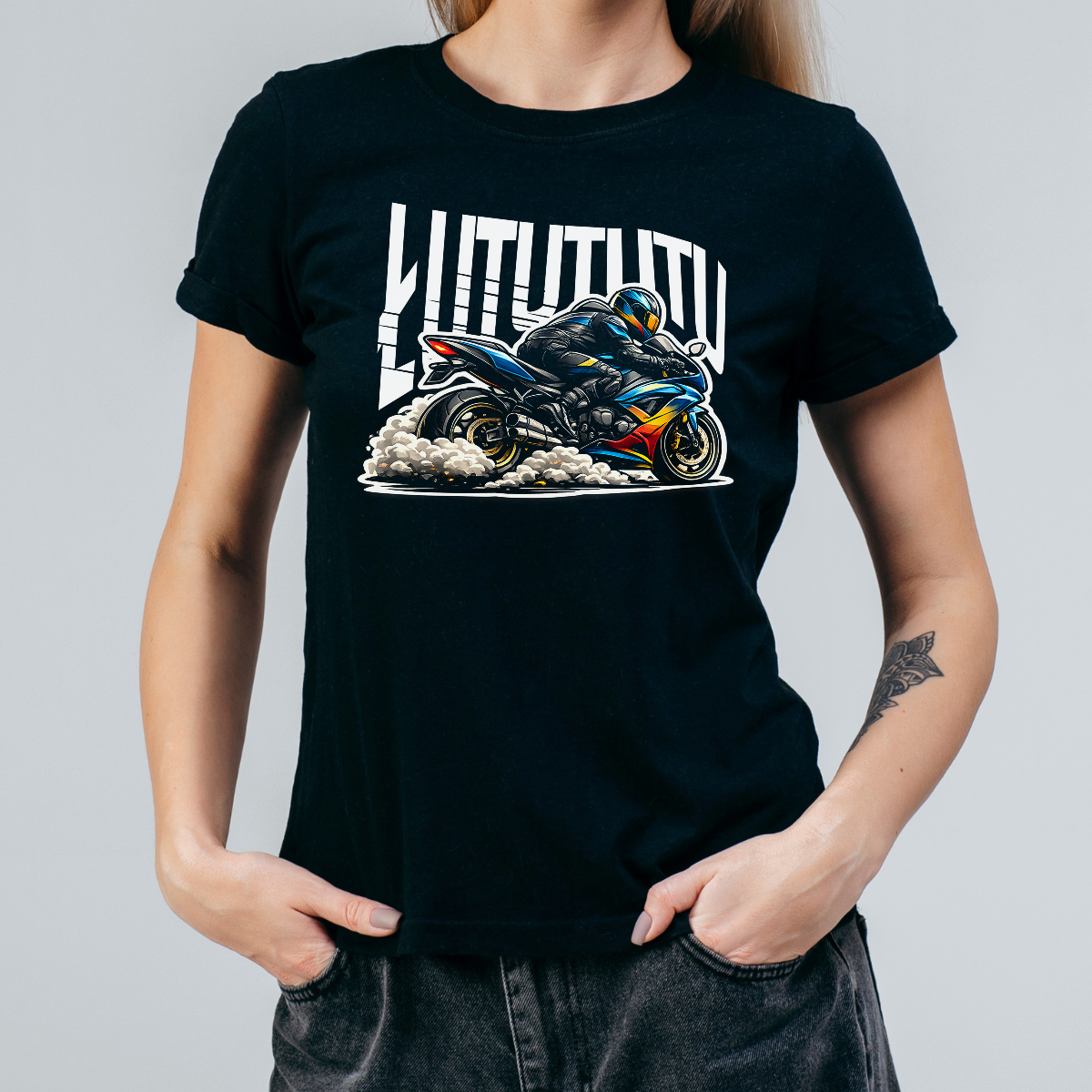 Koszulka damska Motocykl łutututu czarna - obrazek 2