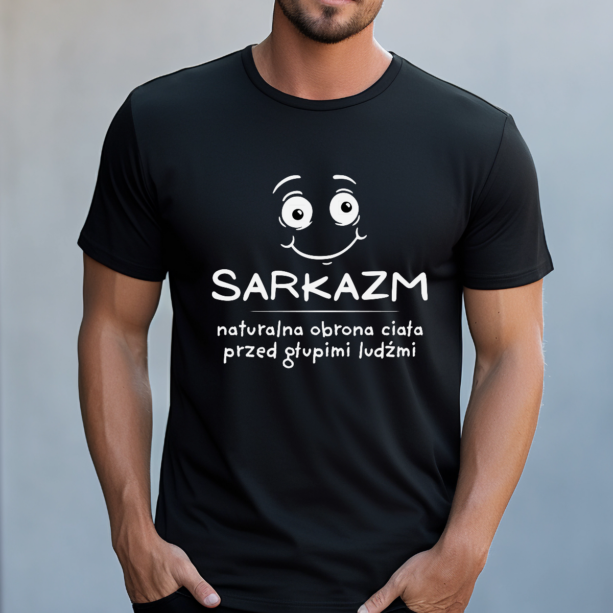 Koszulka męska Sarkazm naturalna obrona ciała przed głupimi ludźmi czarna - obrazek 2