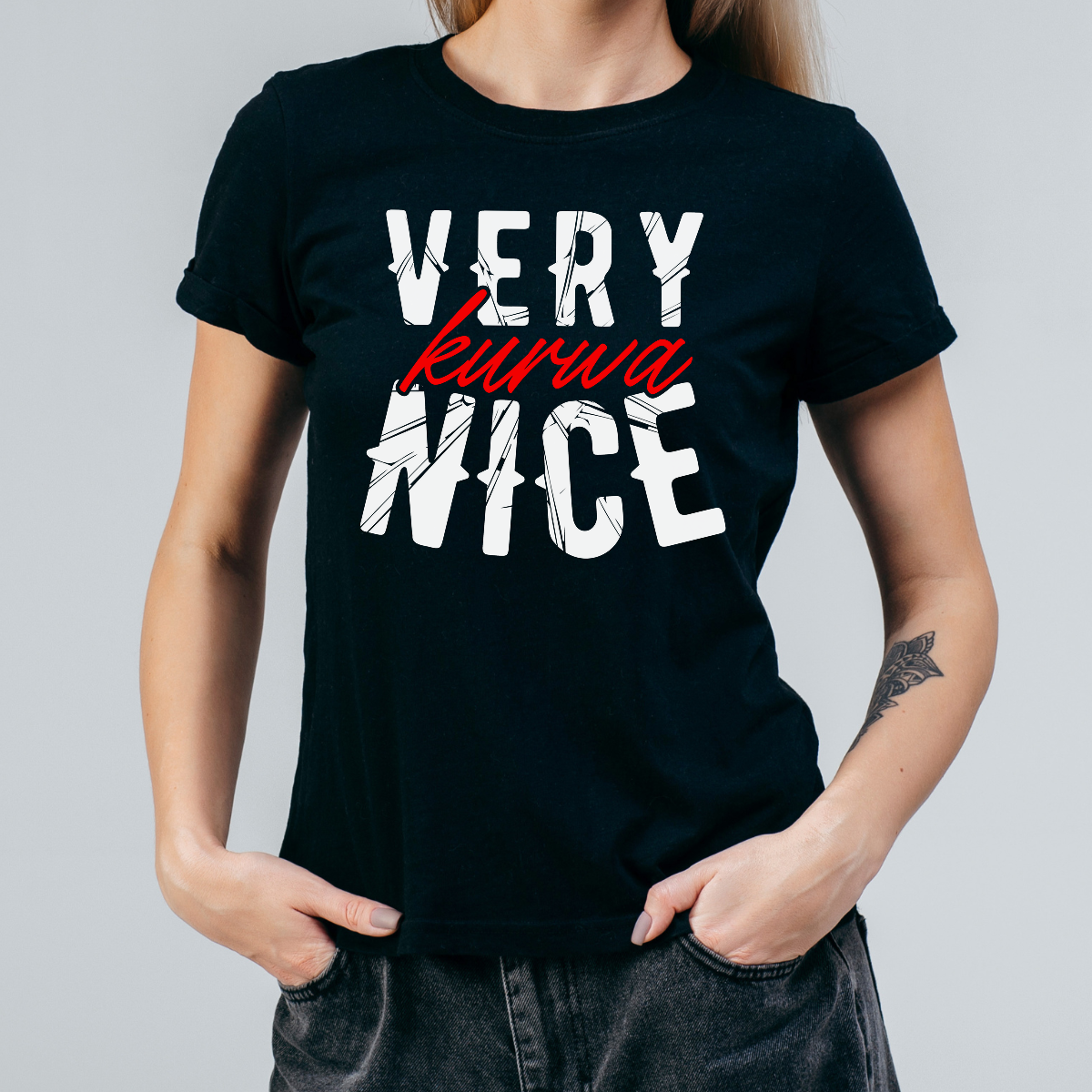 Koszulka damska Very kurwa nice czarna - obrazek 2