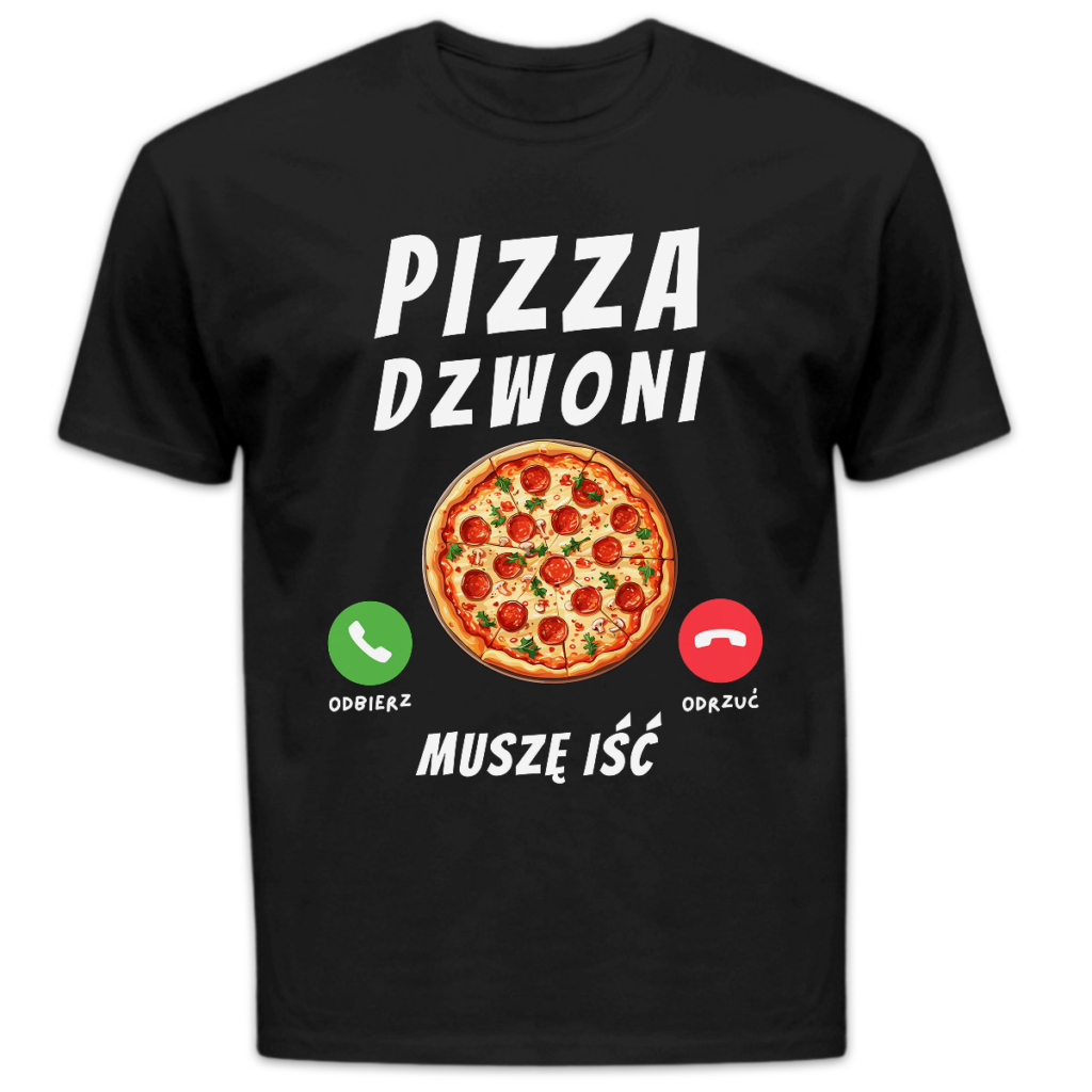 Koszulka męska Pizza dzwoni muszę iść czarna
