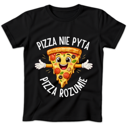 Koszulka damska Pizza nie pyta pizza rozumie czarna