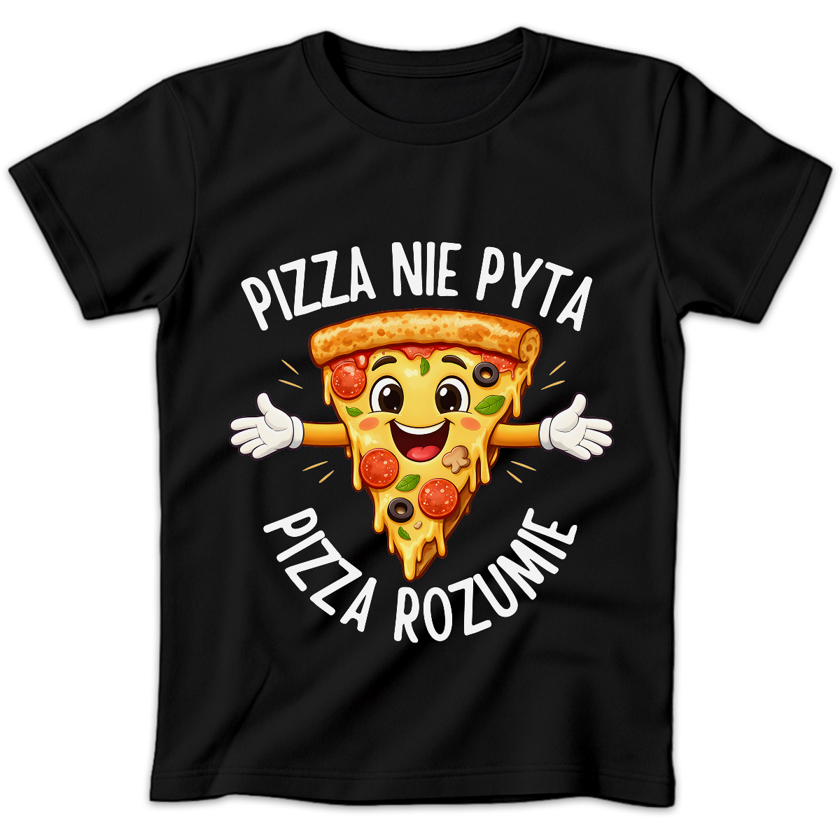 Koszulka damska Pizza nie pyta pizza rozumie czarna
