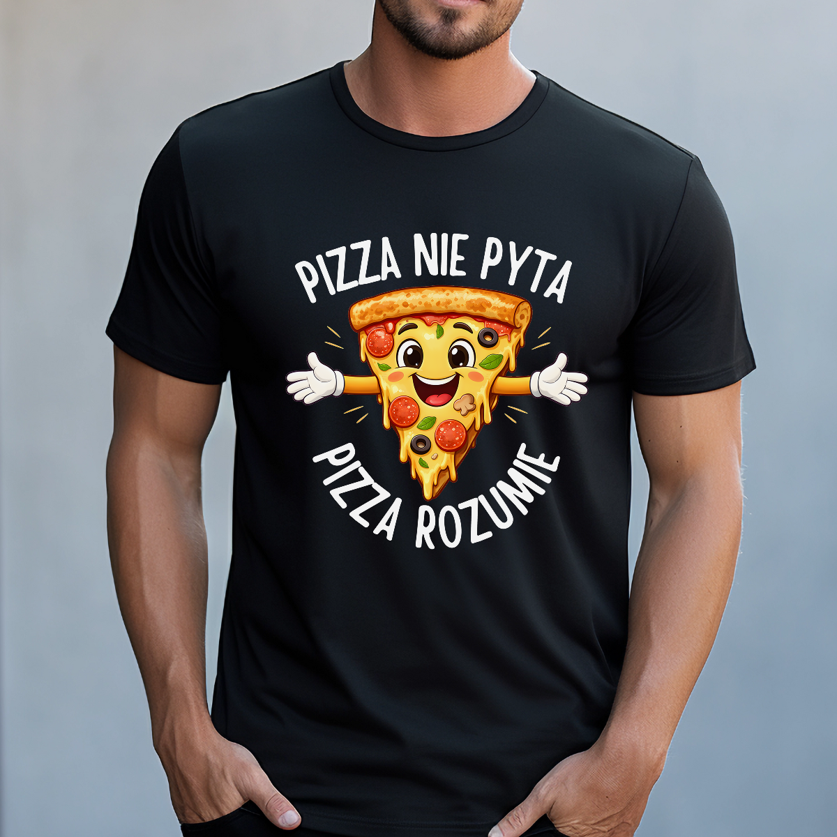 Koszulka męska Pizza nie pyta pizza rozumie czarna - obrazek 2