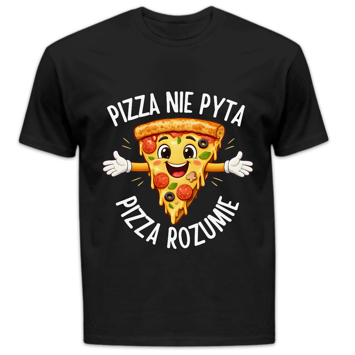 Koszulka męska Pizza nie pyta pizza rozumie czarna