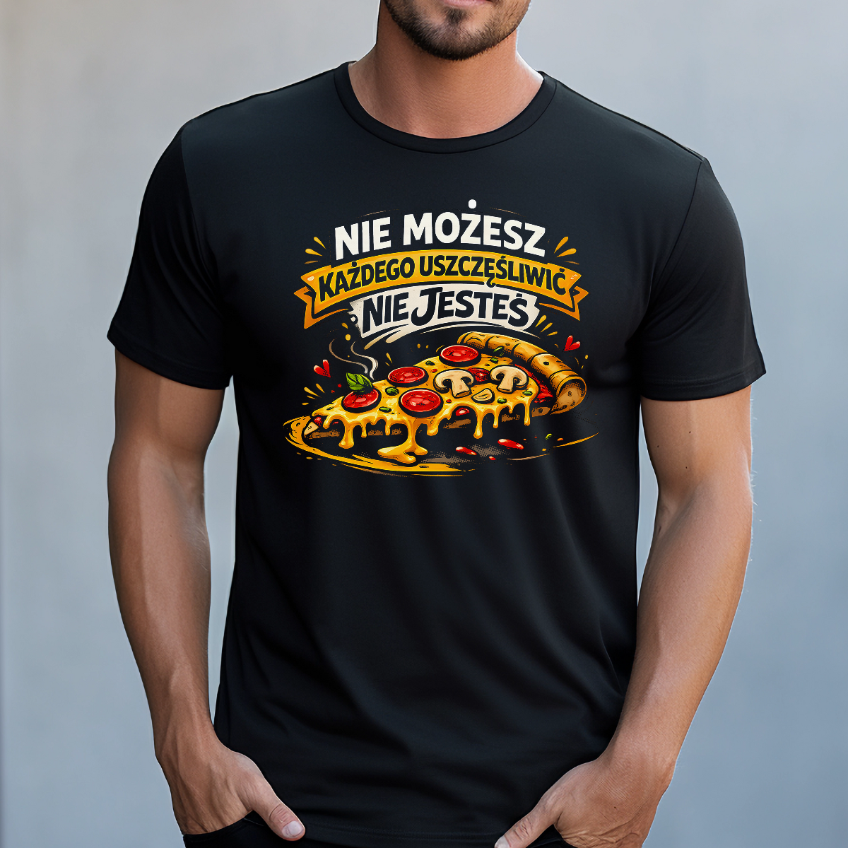 Koszulka męska Nie możesz każdego uszczęśliwić nie jesteś pizzą czarna - obrazek 2