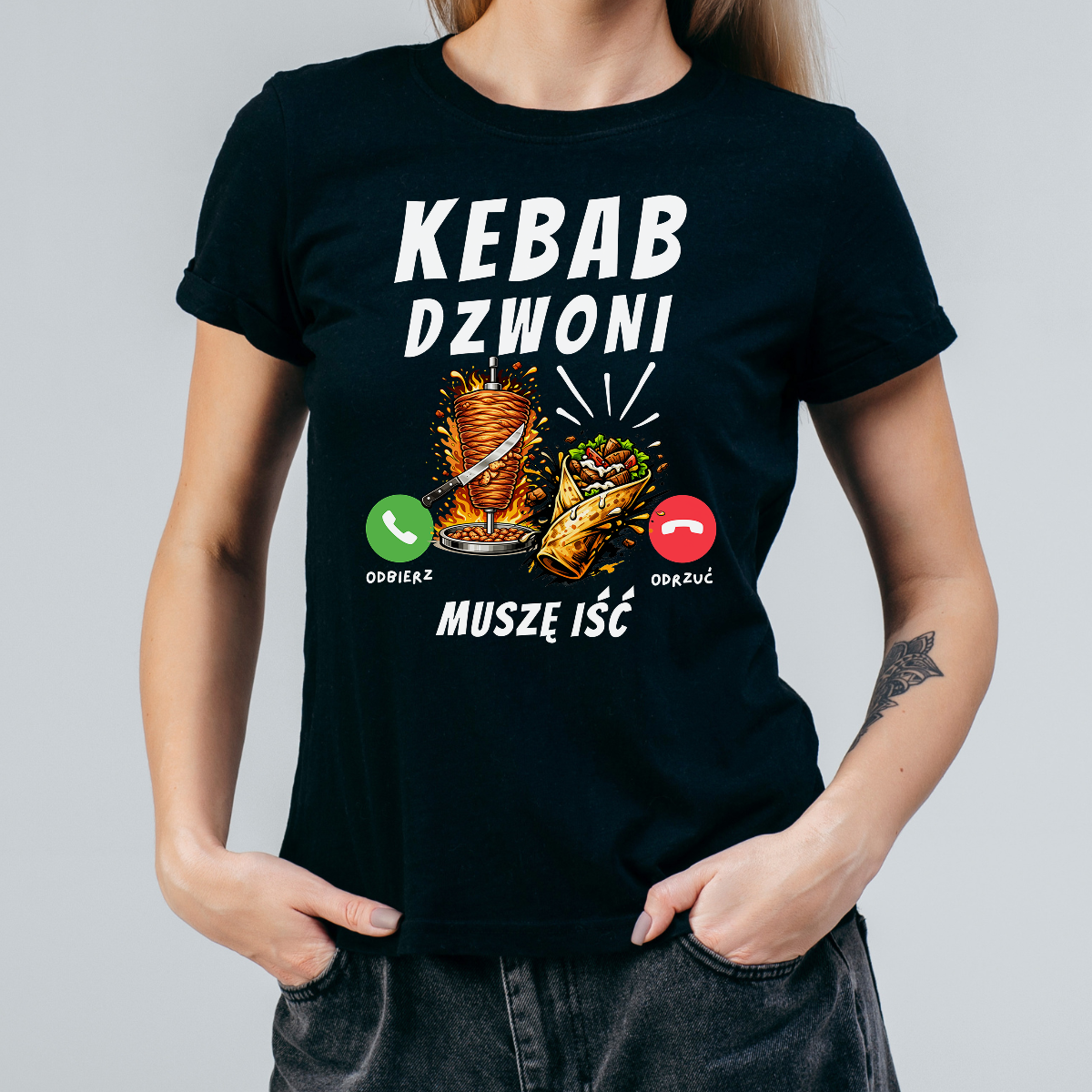 Koszulka damska Kebab dzwoni muszę iść czarna - obrazek 2