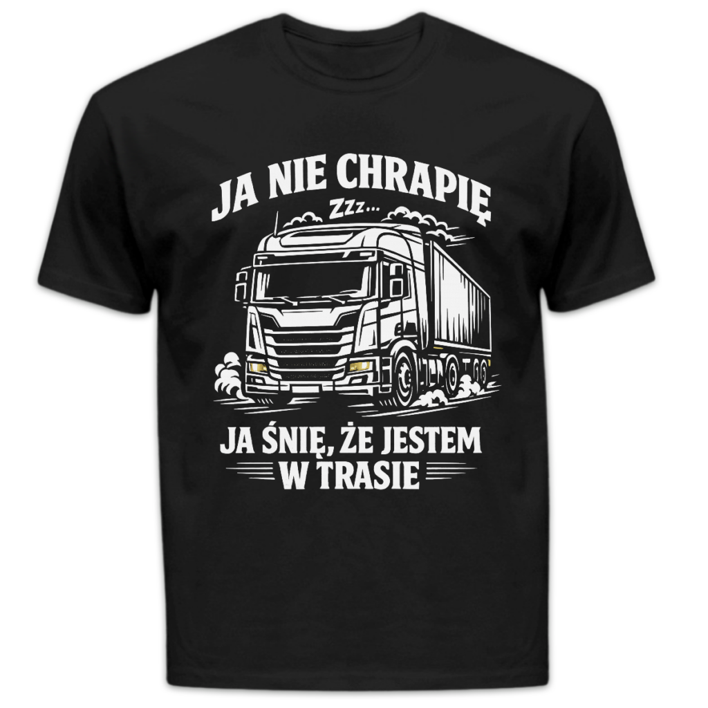 Koszulka męska Ja nie chrapię ja śnię że jestem w trasie czarna