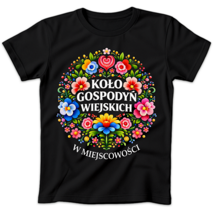 Koszulka damska Koło gospodyń wiejskich + miejscowość czarna