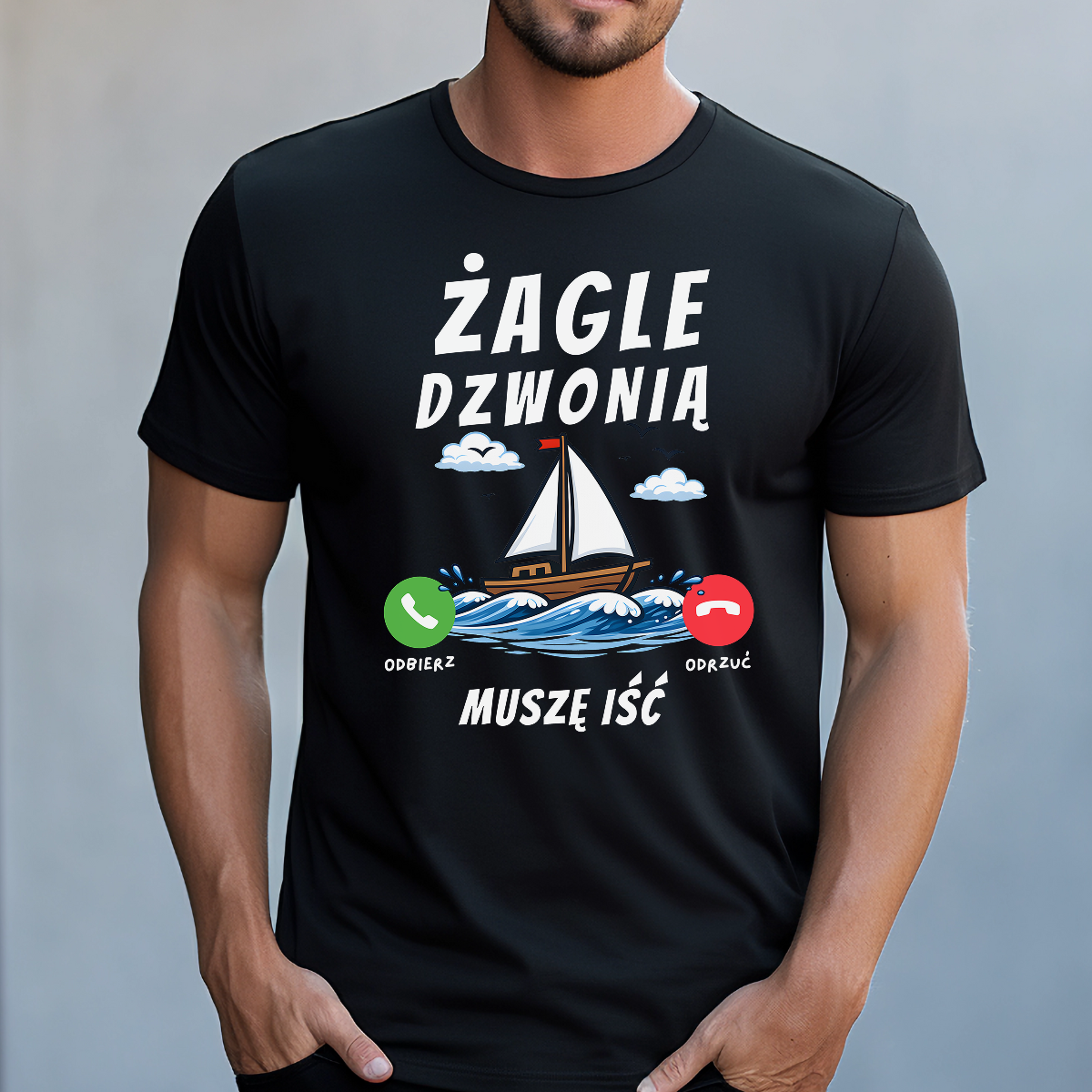 Koszulka męska Żagle dzwonią muszę iść czarna - obrazek 2