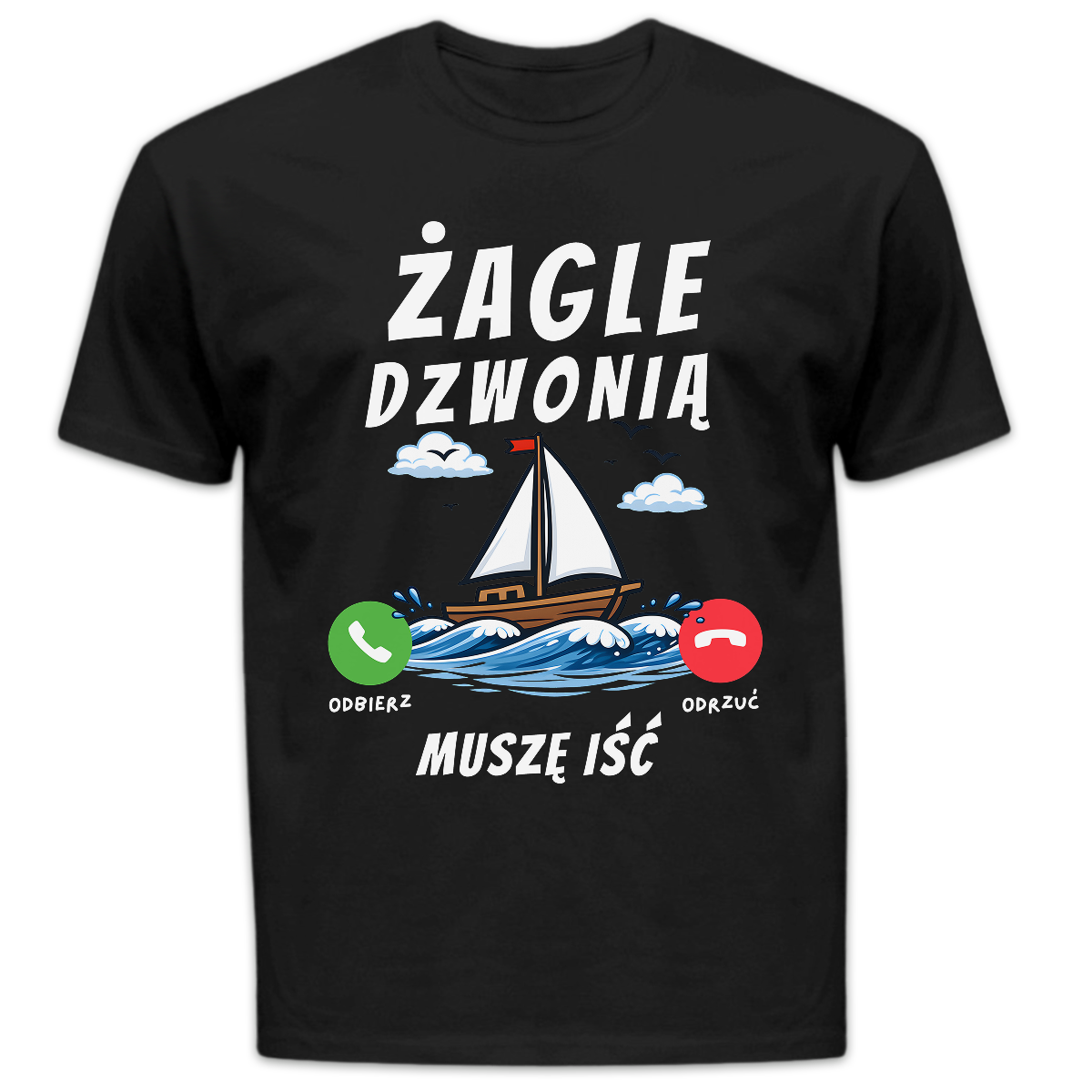Koszulka męska Żagle dzwonią muszę iść czarna