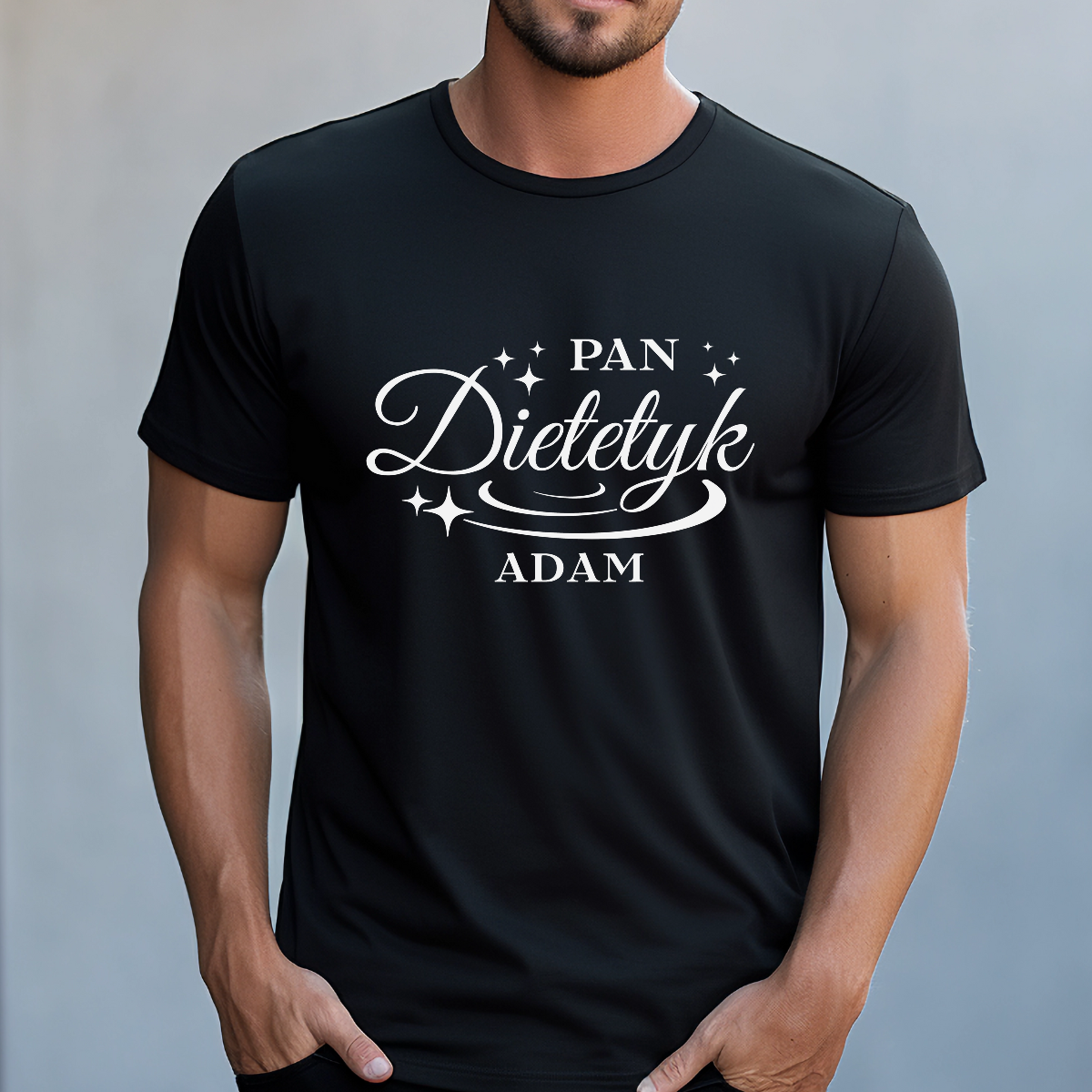 Koszulka męska Pan dietetyk + imię czarna - obrazek 2