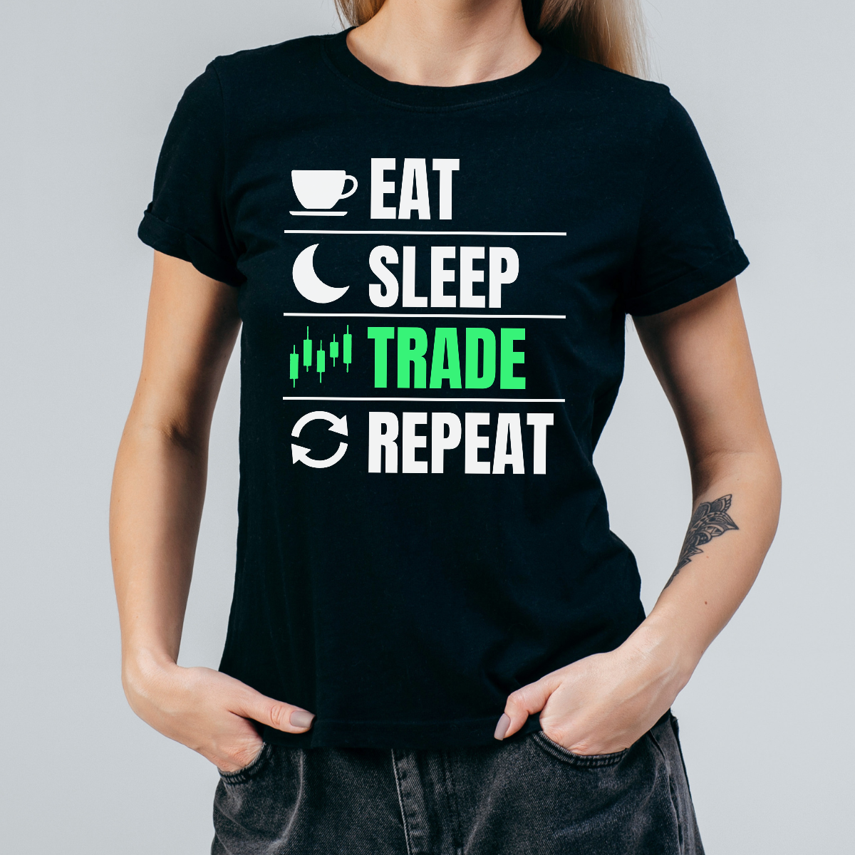 Koszulka damska Eat sleep trade repeat czarna - obrazek 2