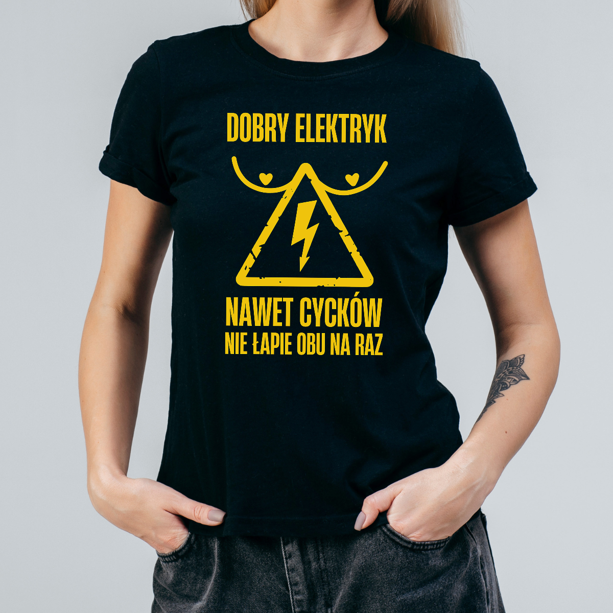 Koszulka damska Dobry elektryk nawet cycków nie łapie obu na raz czarna - obrazek 2