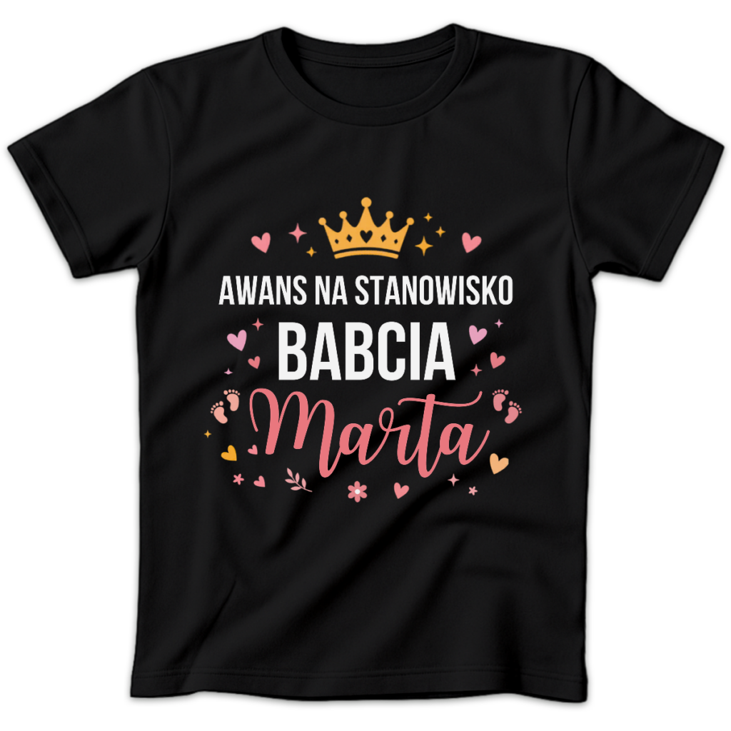 Koszulka damska Awans na stanowisko babcia + imię czarna
