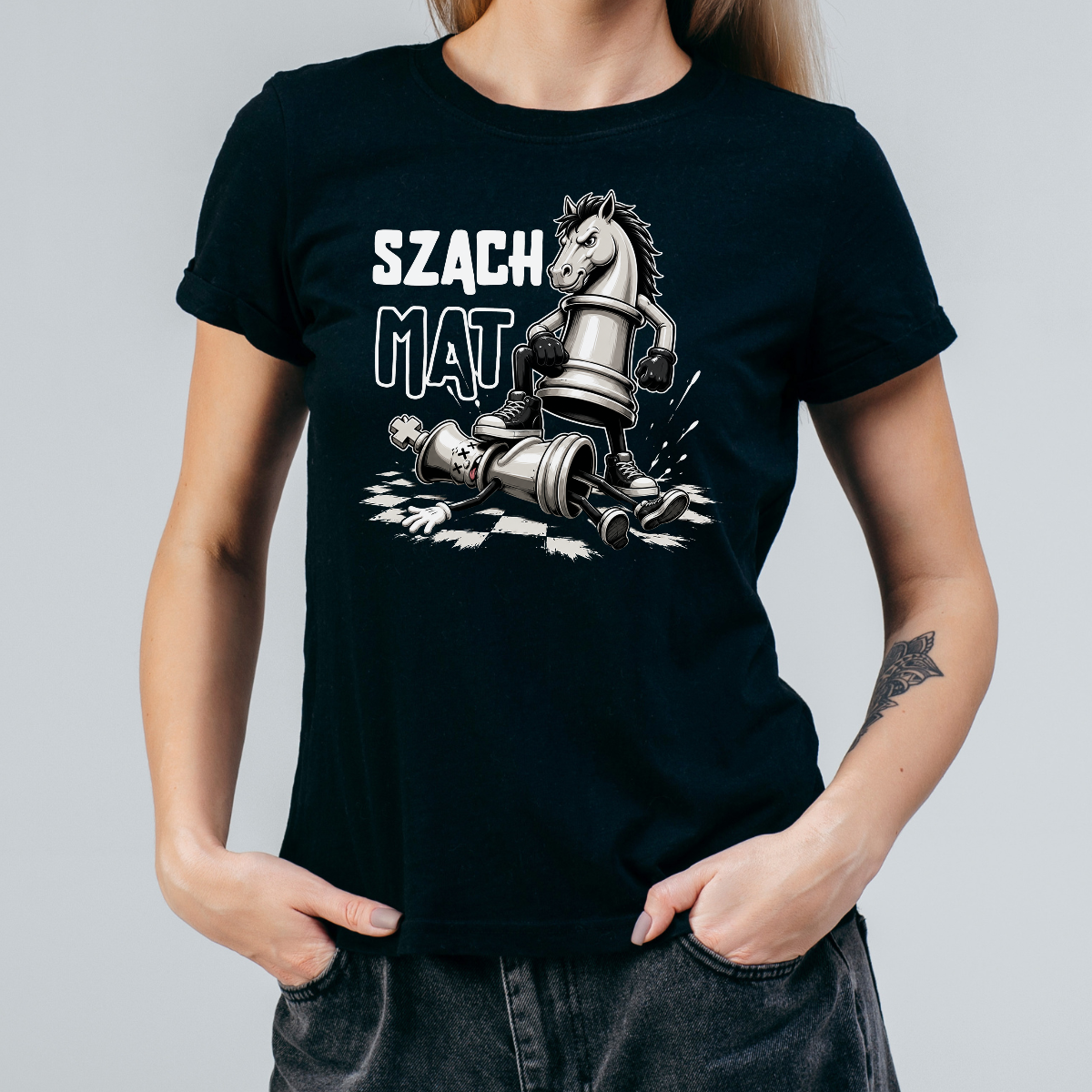 Koszulka damska Szach mat czarna - obrazek 2