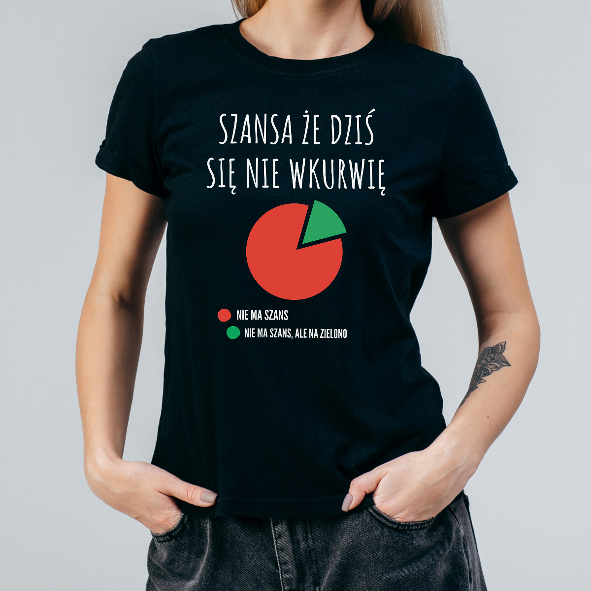 Koszulka damska Szansa że dziś się nie wkurwię czarna - obrazek 2