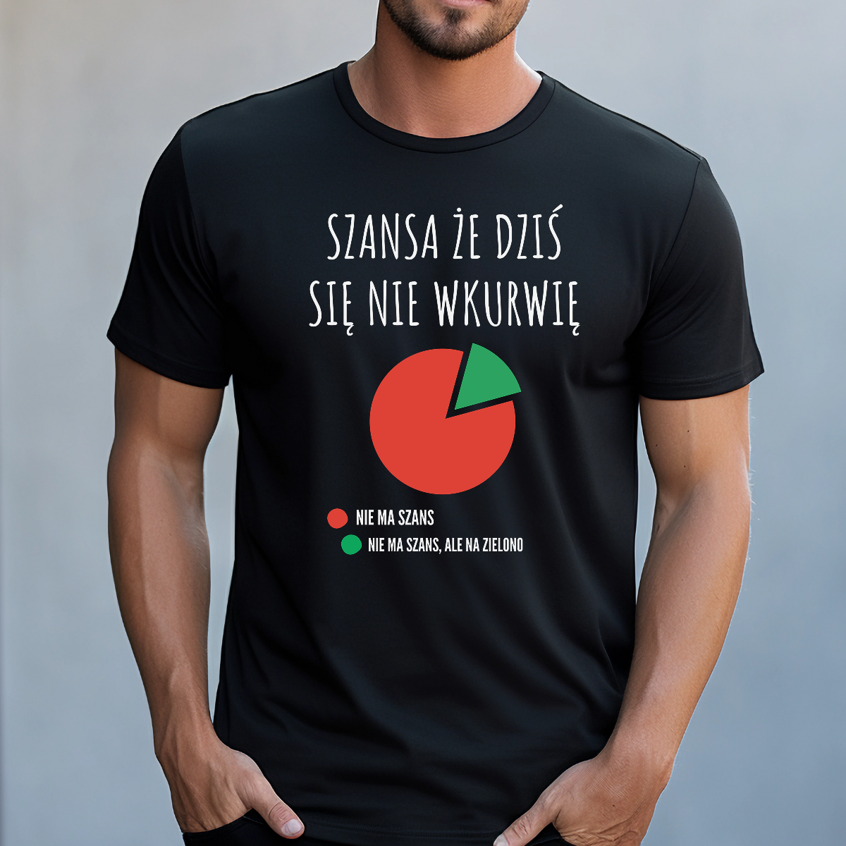 Koszulka męska Szansa że dziś się nie wkurwię czarna - obrazek 2