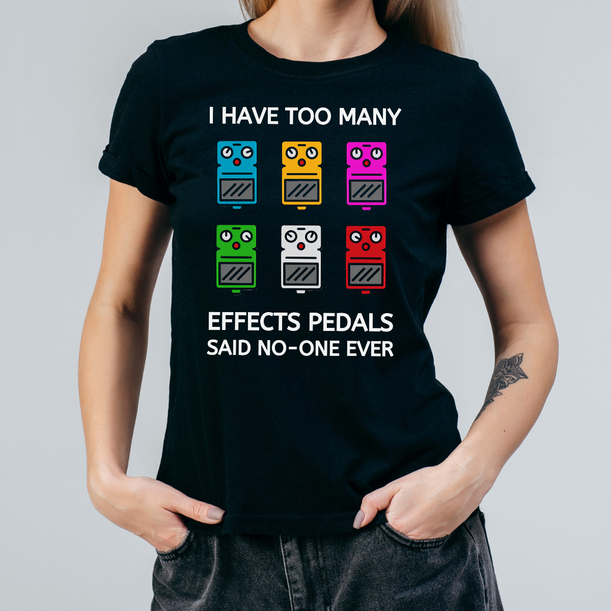 Koszulka damska I have too many effects pedals czarna - obrazek 2