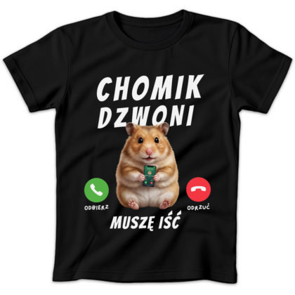Koszulka damska Chomik dzwoni muszę iść czarna