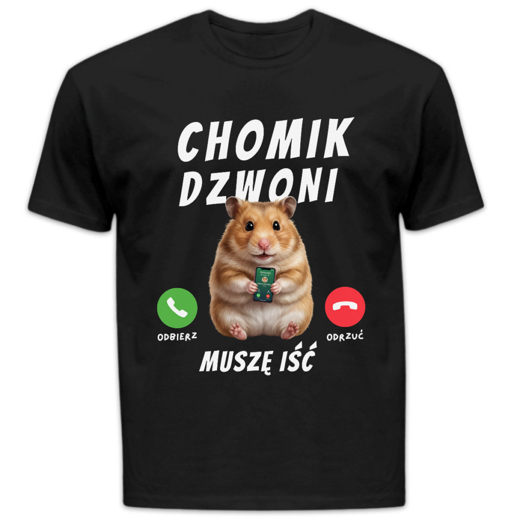 Koszulka męska Chomik dzwoni muszę iść czarna