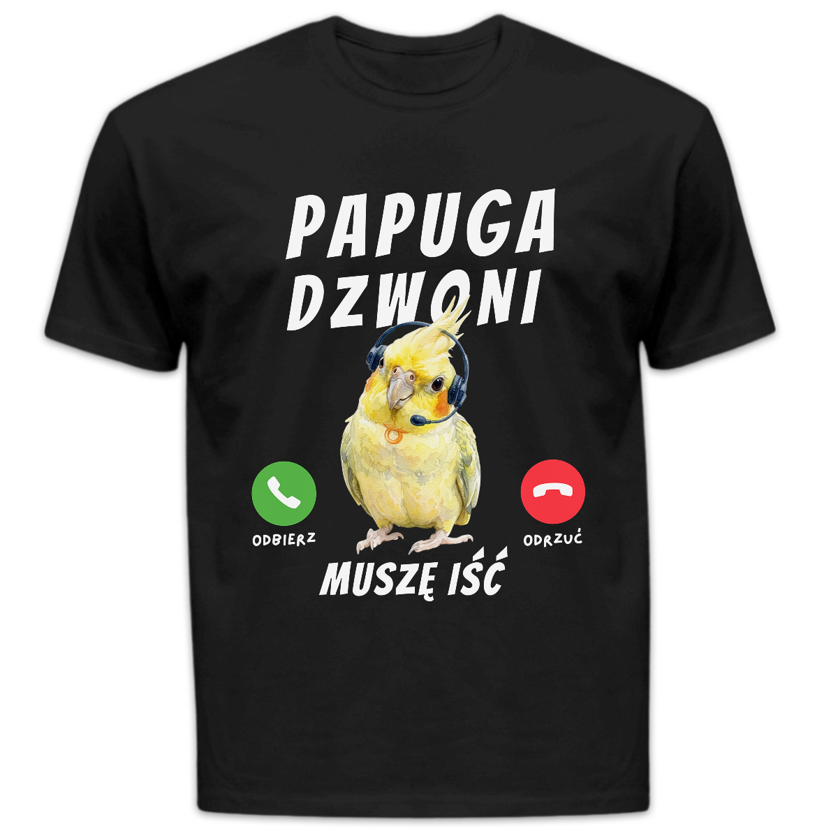 Koszulka męska Papuga dzwoni muszę iść czarna