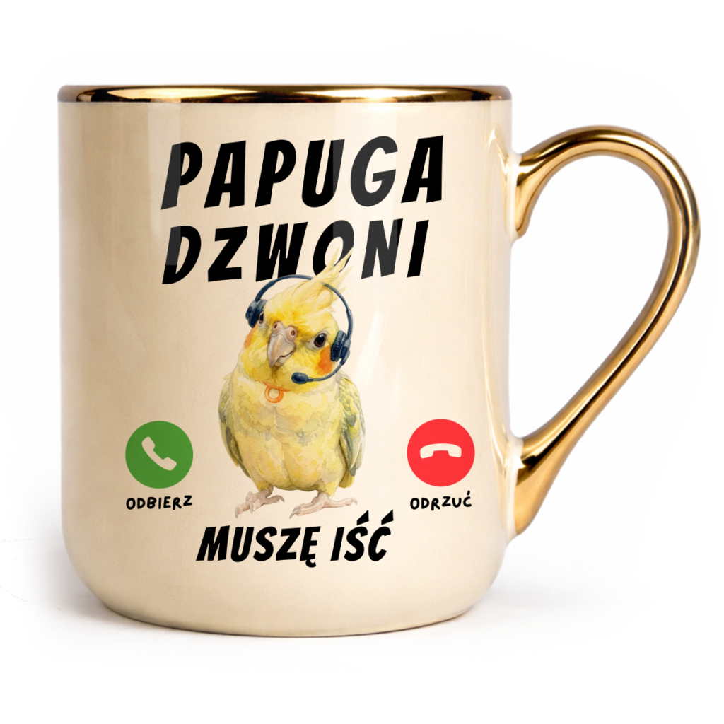 Kubek Elegant Papuga dzwoni muszę iść